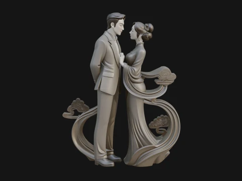 Robed Couple Statue Design 2 - 3D Print Model 3D Print Model