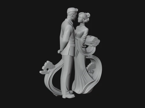 Robed Couple Statue Design 2 - 3D Print Model 3D Print Model