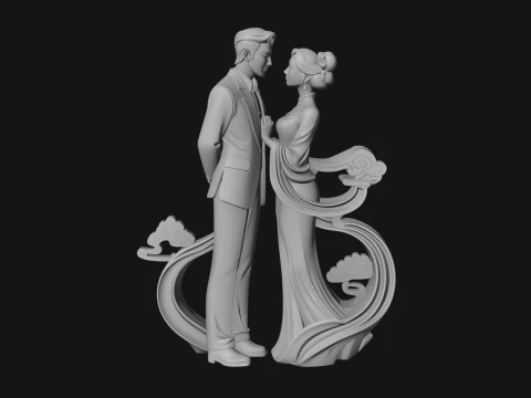 Robed Couple Statue Design 2 - 3D Print Model 3D Print Model