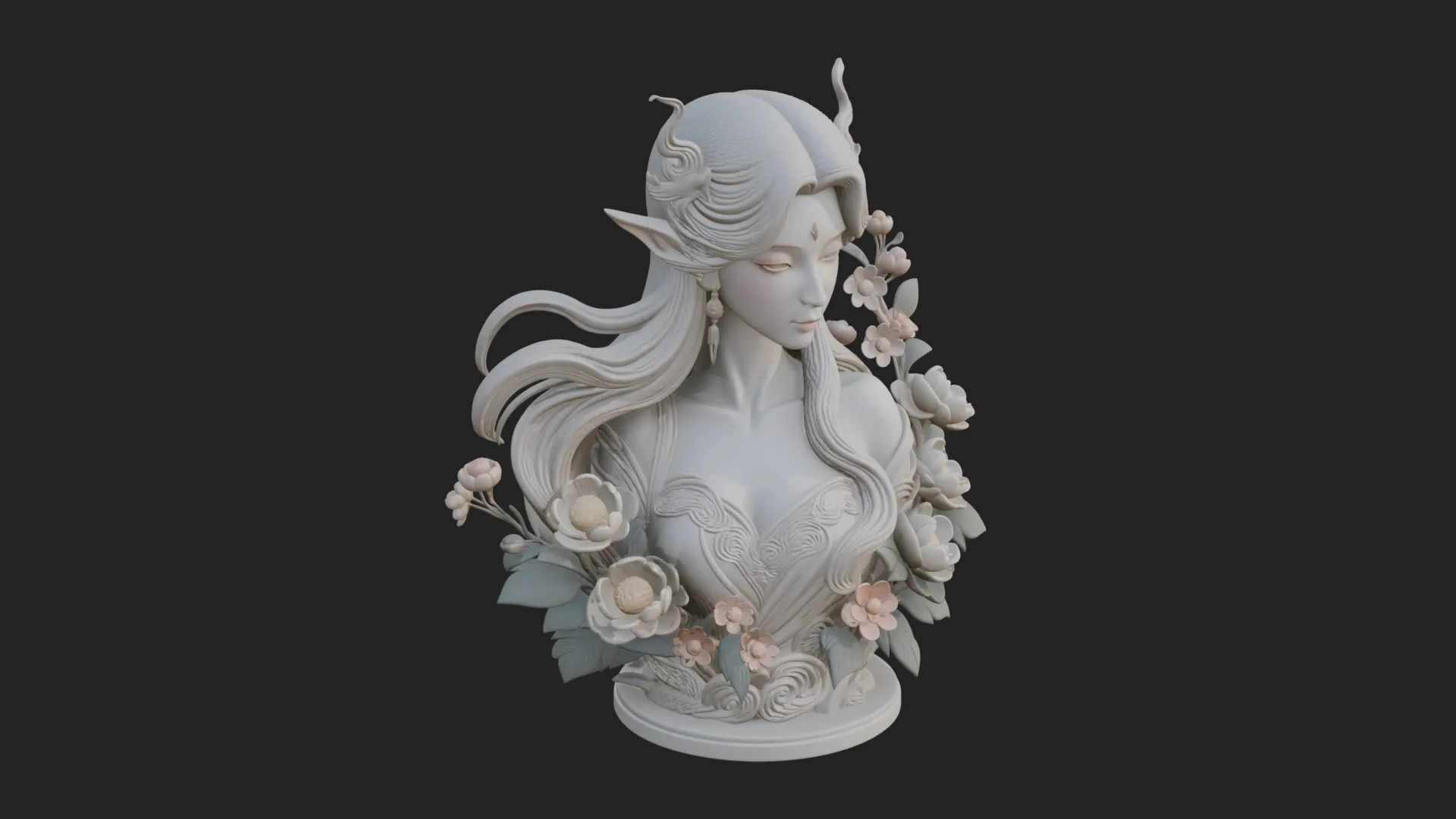 Flower Fairy Bust Statue Design 2 - 3D Print Model 3D Print Model .c4d .max .obj .3ds .fbx .stl .blend 