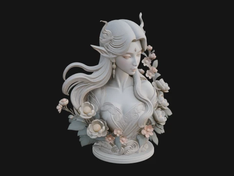 Flower Fairy Bust Statue Design 2 - 3D Print Model 3D Print Model