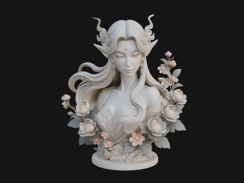 Flower Fairy Bust Statue Design 2 - 3D Print Model 3D Print Model