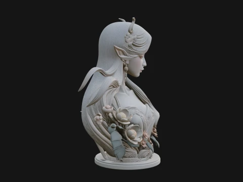 Flower Fairy Bust Statue Design 2 - 3D Print Model 3D Print Model