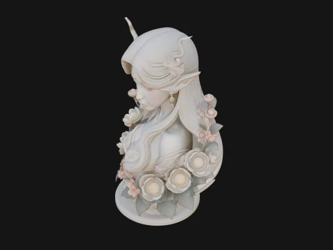 Flower Fairy Bust Statue Design 2 - 3D Print Model 3D Print Model