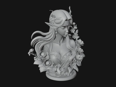 Flower Fairy Bust Statue Design 2 - 3D Print Model 3D Print Model