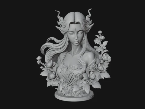 Flower Fairy Bust Statue Design 2 - 3D Print Model 3D Print Model
