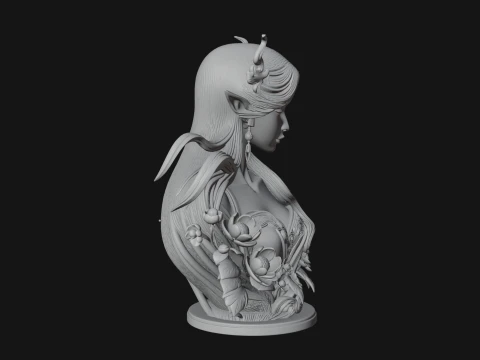 Flower Fairy Bust Statue Design 2 - 3D Print Model 3D Print Model