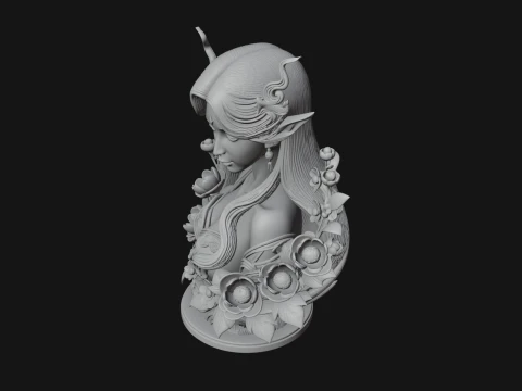Flower Fairy Bust Statue Design 2 - 3D Print Model 3D Print Model
