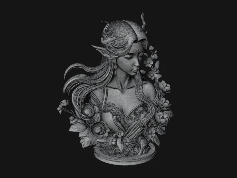 Flower Fairy Bust Statue Design 2 - 3D Print Model 3D Print Model