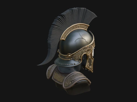 Skull in Crested Helmet Bust Statue Design 2 - 3D Print Model 3D Print Model