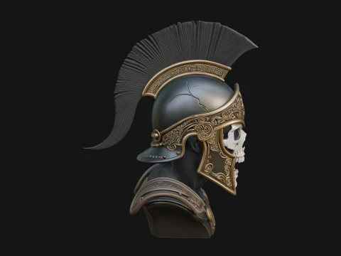 Skull in Crested Helmet Bust Statue Design 2 - 3D Print Model 3D Print Model