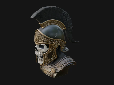 Skull in Crested Helmet Bust Statue Design 2 - 3D Print Model 3D Print Model