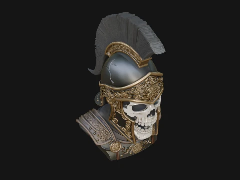 Skull in Crested Helmet Bust Statue Design 2 - 3D Print Model 3D Print Model