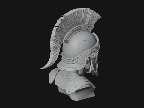 Skull in Crested Helmet Bust Statue Design 2 - 3D Print Model 3D Print Model