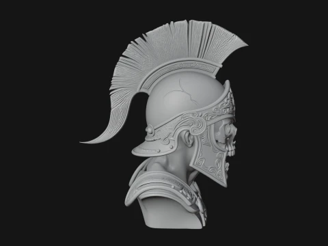 Skull in Crested Helmet Bust Statue Design 2 - 3D Print Model 3D Print Model