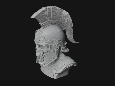 Skull in Crested Helmet Bust Statue Design 2 - 3D Print Model 3D Print Model