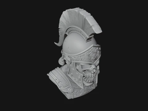Skull in Crested Helmet Bust Statue Design 2 - 3D Print Model 3D Print Model