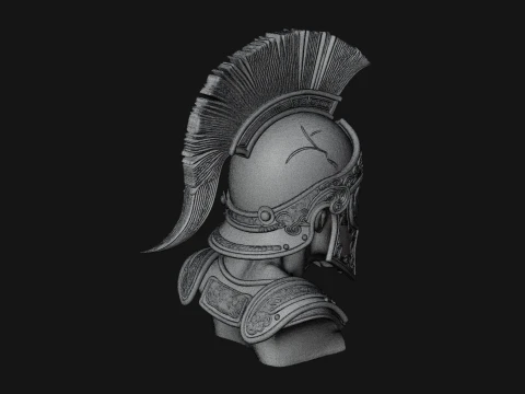 Skull in Crested Helmet Bust Statue Design 2 - 3D Print Model 3D Print Model