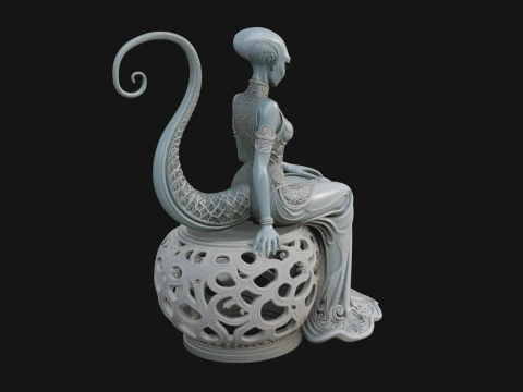Seated Alien Woman Statue Design 2 - 3D Print Model 3D Print Model