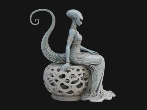 Seated Alien Woman Statue Design 2 - 3D Print Model 3D Print Model