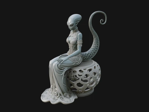 Seated Alien Woman Statue Design 2 - 3D Print Model 3D Print Model