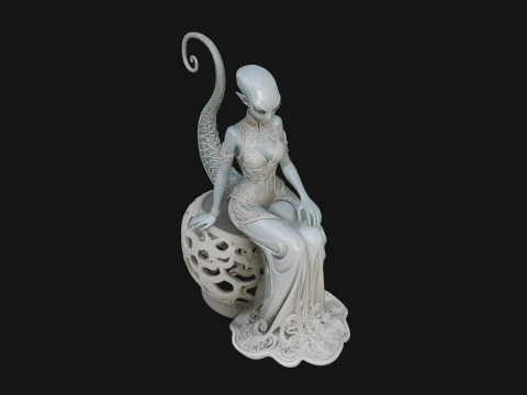 Seated Alien Woman Statue Design 2 - 3D Print Model 3D Print Model