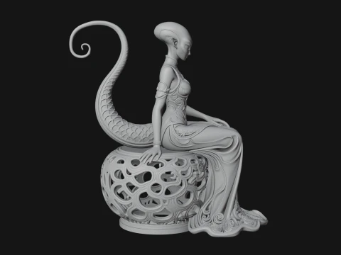 Seated Alien Woman Statue Design 2 - 3D Print Model 3D Print Model