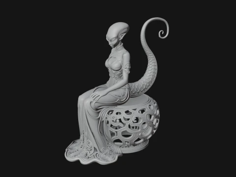 Seated Alien Woman Statue Design 2 - 3D Print Model 3D Print Model