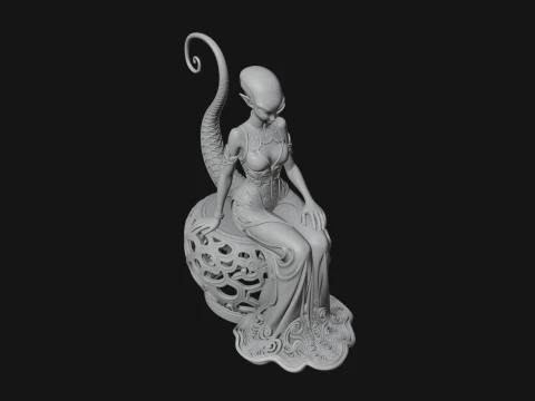 Seated Alien Woman Statue Design 2 - 3D Print Model 3D Print Model