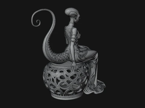 Seated Alien Woman Statue Design 2 - 3D Print Model 3D Print Model