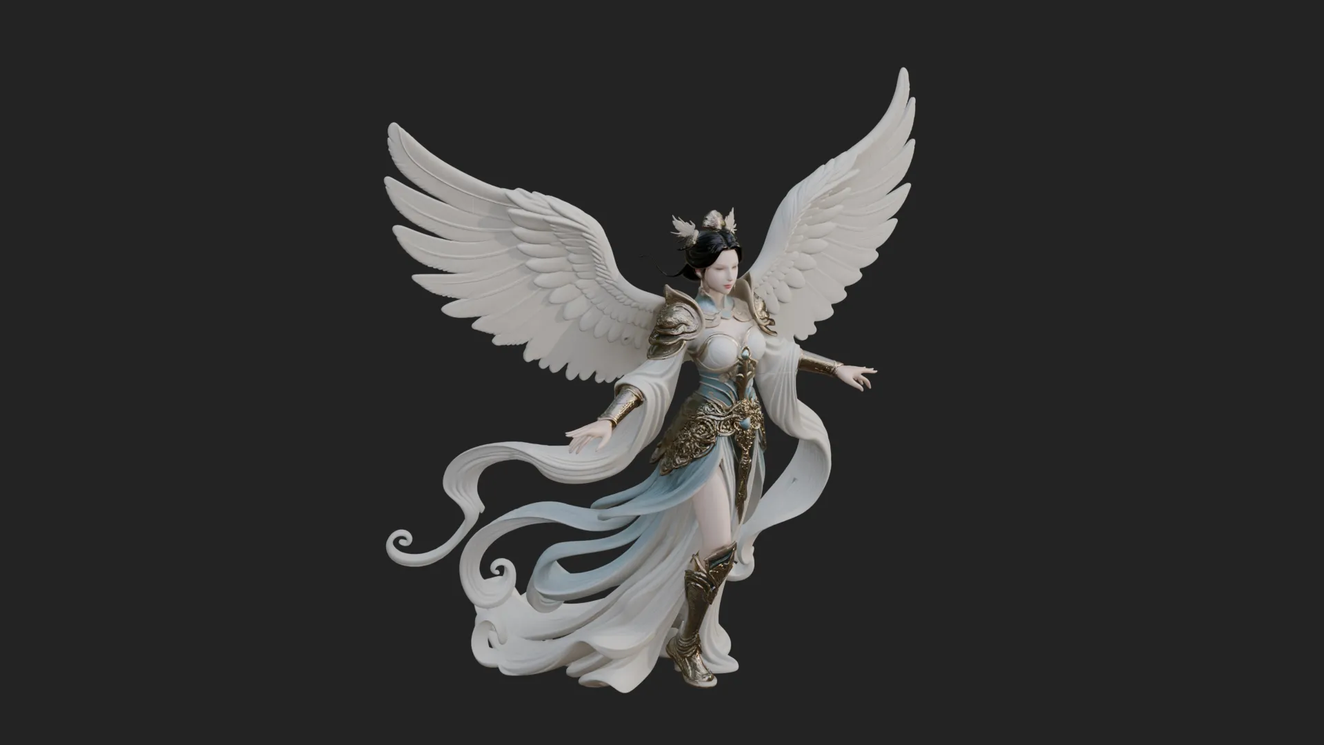 Winged Celestial Fairy Statue Design 1 - 3D Print Model 3D Print Model .c4d .max .obj .3ds .fbx .stl .blend