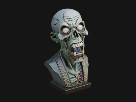 Zombie Bust Statue Design 5 - 3D Print Model Modelo de impresión 3D