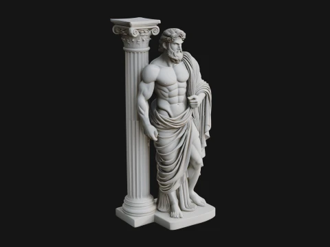 Greek Philosopher with Column Statue Design 2 - 3D Print Model 3D Print Model