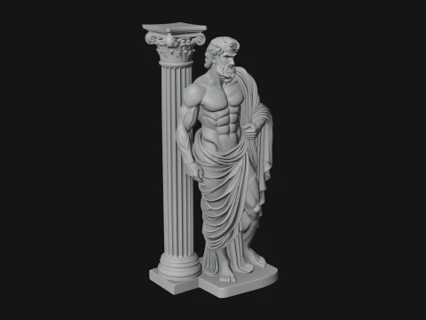 Greek Philosopher with Column Statue Design 2 - 3D Print Model 3D Print Model