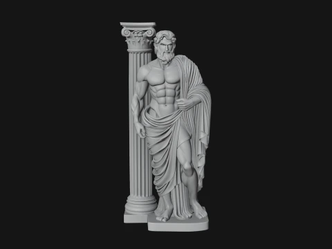 Greek Philosopher with Column Statue Design 2 - 3D Print Model 3D Print Model