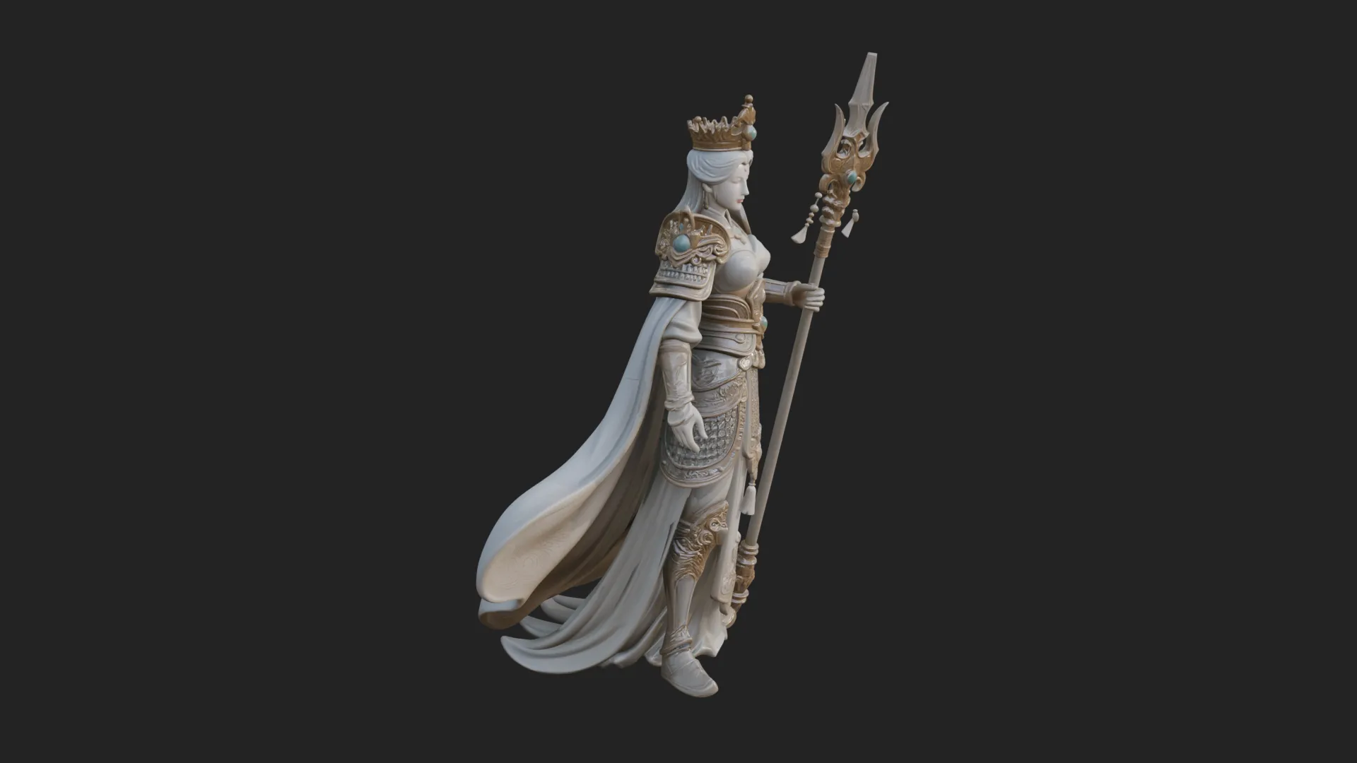 Crowned Queen with Spear Statue Design 2 - 3D Print Model 3D Print Model .c4d .max .obj .3ds .fbx .stl .blend 