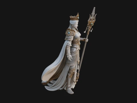 Crowned Queen with Spear Statue Design 2 - 3D Print Model 3D Print Model