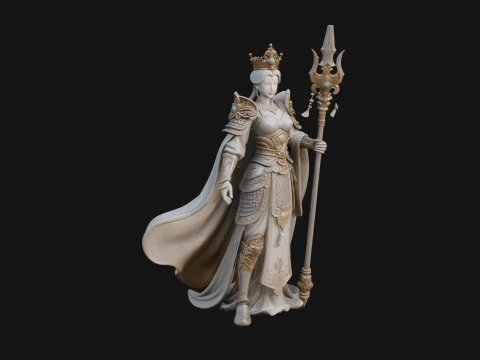 Crowned Queen with Spear Statue Design 2 - 3D Print Model 3D Print Model