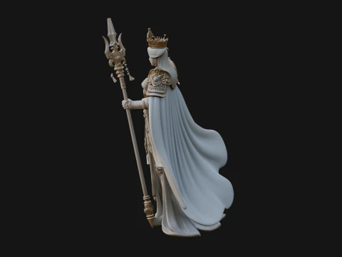 Crowned Queen with Spear Statue Design 2 - 3D Print Model 3D Print Model