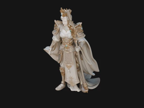 Crowned Queen with Spear Statue Design 2 - 3D Print Model 3D Print Model