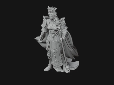 Crowned Queen with Spear Statue Design 2 - 3D Print Model 3D Print Model