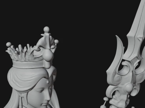 Crowned Queen with Spear Statue Design 2 - 3D Print Model 3D Print Model