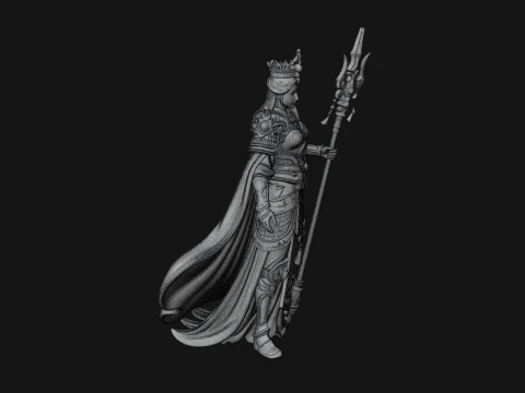 Crowned Queen with Spear Statue Design 2 - 3D Print Model 3D Print Model