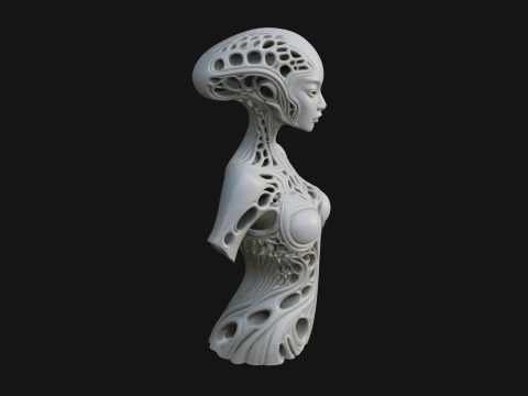 Biomechanical Alien Bust Statue Design 6 - 3D Print Model 3D Print Model