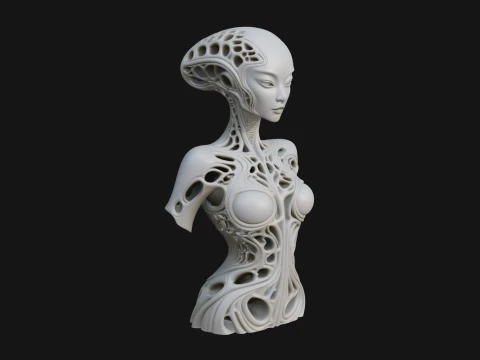 Biomechanical Alien Bust Statue Design 6 - 3D Print Model 3D Print Model