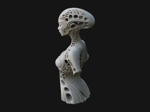 Biomechanical Alien Bust Statue Design 6 - 3D Print Model 3D Print Model
