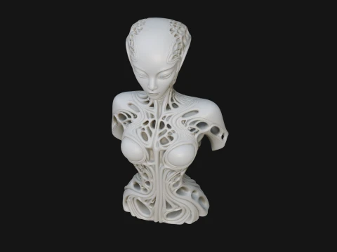Biomechanical Alien Bust Statue Design 6 - 3D Print Model 3D Print Model