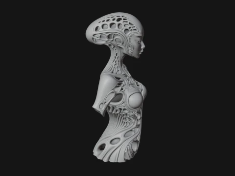 Biomechanical Alien Bust Statue Design 6 - 3D Print Model 3D Print Model