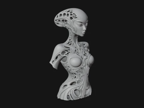 Biomechanical Alien Bust Statue Design 6 - 3D Print Model 3D Print Model