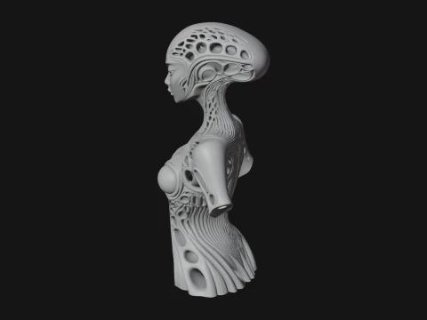 Biomechanical Alien Bust Statue Design 6 - 3D Print Model 3D Print Model